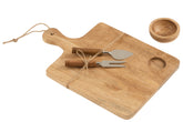 Käseplatte+Messer+Schüssel Mangoholz Natur - (15829)